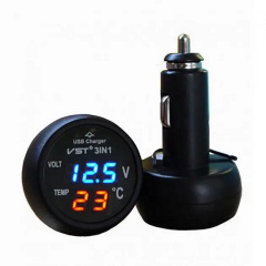 Автомобильные часы с термометром и вольтметром VST-706-5 в прикуриватель USB Black (3_00471) Київ