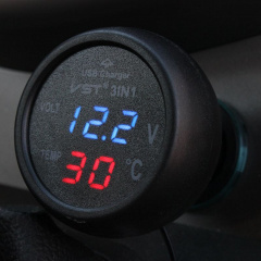 Автомобильные часы с термометром и вольтметром VST-706-5 в прикуриватель USB Black (3_00471) Київ