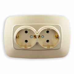 Розетка двойная Horoz Electric ELA с заземлением золото (112-007-0008-030) Самбор