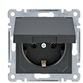 Розетка Hager WL1153 Lumina 16А/230В с з/к с крышкой (черная)