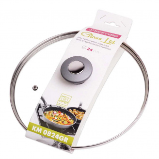 Кришка скляна d-24 см з металевим обідком універсальна Kamille 0824 КМ GR