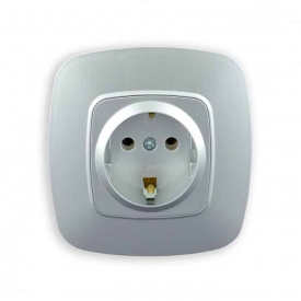 Розетка одинарная Horoz Electric ELA с заземлением серебро (112-007-0006-020)