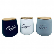 Набір керамічних банок з бамбуковими кришками BonaDi 304-034 Sugar/Tea/Coffee 3 шт 11,5х11,5х13 см 1 л Різнокольоровий (23523)