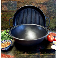 Котел чугунный Maysternya Т405СРGr узбекский WOK с крышкой-сковородкой гриль 8 л 34 см Черный (23755) Приморск