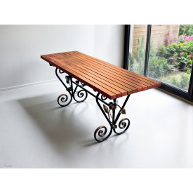 Стіл кований садовий Камелія для дачі, тераси, альтанки 1300х700х800 мм, колір Дуб