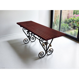 Стіл кований садовий Камелія для дачі, тераси, альтанки 2000х700х800 мм, колір Каштан