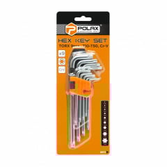 Набор шестигранных TORX ключей Polax Г-образных удлиненных 9 предметов Т10-Т50 Cr-V (25-008) Володарск-Волынский