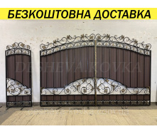 Кованые ворота из профнастилом и коваными элементами