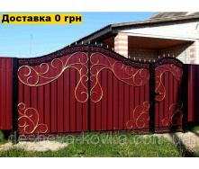 Кованые ворота из коваными элементами из профнастила
