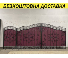 Кованые ворота из профнастилом и калиткой