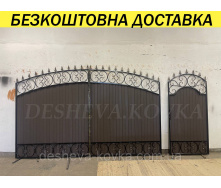 Ворота кованые из профнастилом и калиткой Код: А-01224