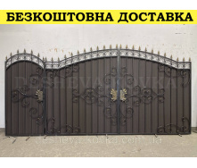 Ворота кованые из профнастилом и калиткой Код: А-01231