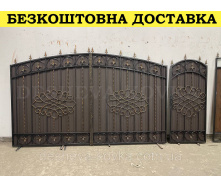 Ворота кованые из профнастилом и калиткой Код: А-01234