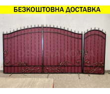 Ворота кованые из профнастилом и калиткой Код: А-01249