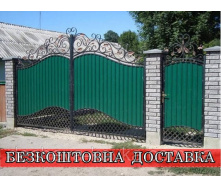 Кованые ворота из профнастила и калиткой