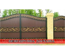 Кованые ворота из наружной калиткой из профнастила