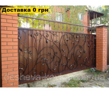 Кованые ворота из профнастила из коваными элементами