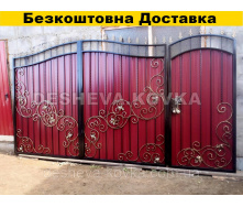 Ворота из калиткой профнастила из ковкой