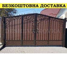 Ворота кованые из профнастилом и калиткой Код: А-01225