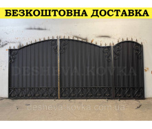 Кованые ворота из профнастилом и коваными элементами