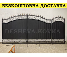 Кованые ворота из профнастилом и коваными элементами