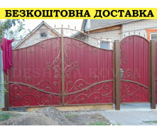 Ворота кованые из профнастилом и калиткой Код: А-01245