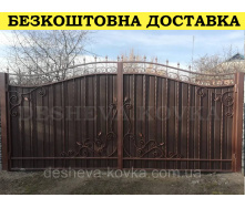 Ворота кованые из профнастилом и калиткой Код: А-01226