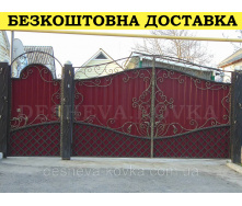Ворота кованые из профнастилом и калиткой Код: А-01239