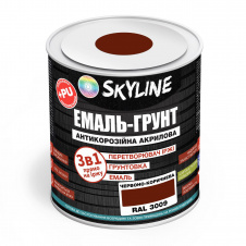 Эмаль-грунт акрил-полиуретановая шелковисто-матовая Skyline RAL 3009 3в1 Красно-коричневый 0,9 кг