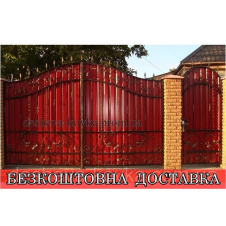 Кованые ворота из художественной ковкой и профнастила