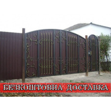 Ворота из элементами ковки из профнастила