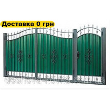 Кованые ворота из коваными элементами из профнастила