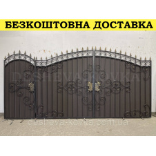 Ворота кованые из профнастилом и калиткой Код: А-01231
