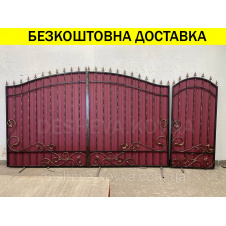 Ворота кованые из профнастилом и калиткой Код: А-01249