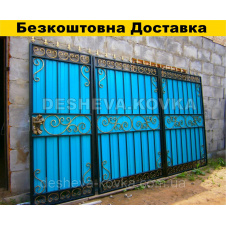 Ворота из профнастила из кованым орнаментом