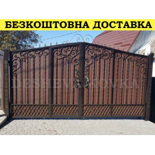 Ворота кованые из профнастилом и калиткой Код: А-01225