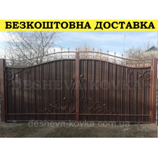 Ворота кованые из профнастилом и калиткой Код: А-01226