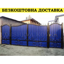 Ворота кованые из профнастилом и калиткой Код: А-01238