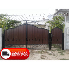 Кованые распашные ворота из калиткой из профнастила Полтава