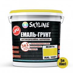 Емаль-грунт акрил-поліуретанова шовковисто-матова Skyline RAL 1021 3в1 Жовтий 6 кг Київ