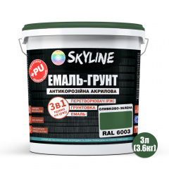 Емаль-грунт акрил-поліуретанова шовковисто-матова Skyline RAL 6003 3в1 Оливково-зелений 3,6 кг Бровари