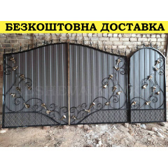 Кованые распашные ворота из профнастила Київ