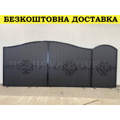 Ковані ворота з елементами кування та профнастилом з хвірткою Нововолинськ
