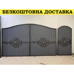 Ковані ворота з елементами кування та профнастилом з хвірткою Нововолинськ