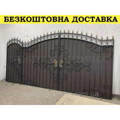 Ворота кованые из профнастилом и калиткой Код: А-01231 Вишневе