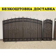 Ворота кованые из профнастилом и калиткой Код: А-01234 Обухів