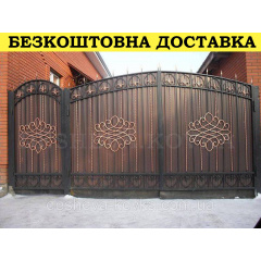 Ворота кованые из профнастилом и калиткой Код: А-01234 Обухів
