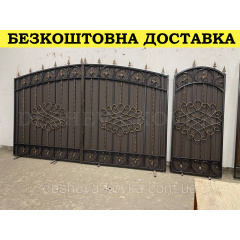 Ворота кованые из профнастилом и калиткой Код: А-01234 Обухів