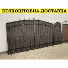 Ворота кованые из профнастилом и калиткой Код: А-01234 Обухів