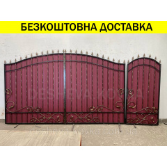 Ворота кованые из профнастилом и калиткой Код: А-01249 Біла Церква